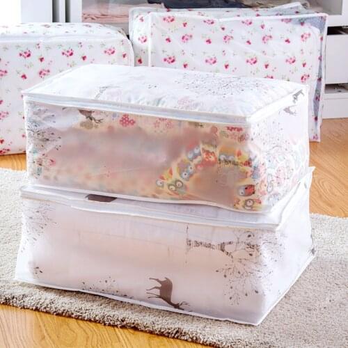 Foldable Clear Zipper Storage Bags Blanket Quilt Closet Sweater Organizer Box Flower Pattern Closet Organizer Package Anti-dust