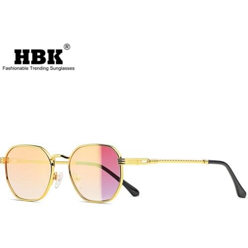 HBK Metal Square Sunglasses Women Men Vintage 2021 Gold Mirror Frame Blue Green Male Sun Glasses For Female UV400 High Quality