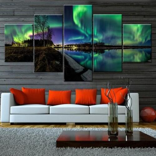 Modern Poster Canvas HD Home Living Room Modular Painting North Aurora Night Scene Decoration Framework Pictures Art Print