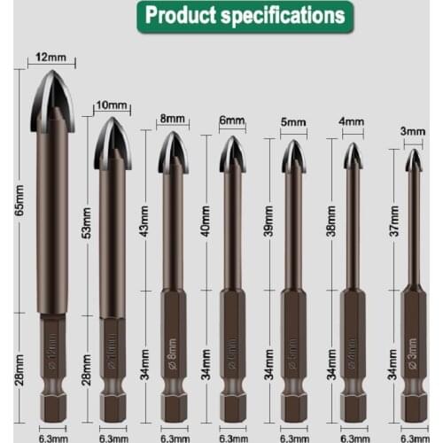 3/4/5/6/8/10/12mm drill bits Cross Hex Tile Bits Glass Ceramic Concrete Hole Opener Alloy Triangle Drill Glass Bits
