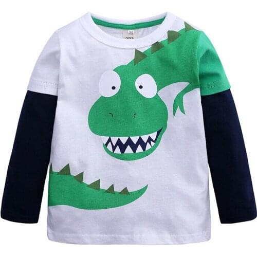 TELOTUNY clothes Toddler Children Cartoon Boys Long Sleeve Dinosaur Print Patchwork Shirt Tops Outfits Clothes Sweatshirt