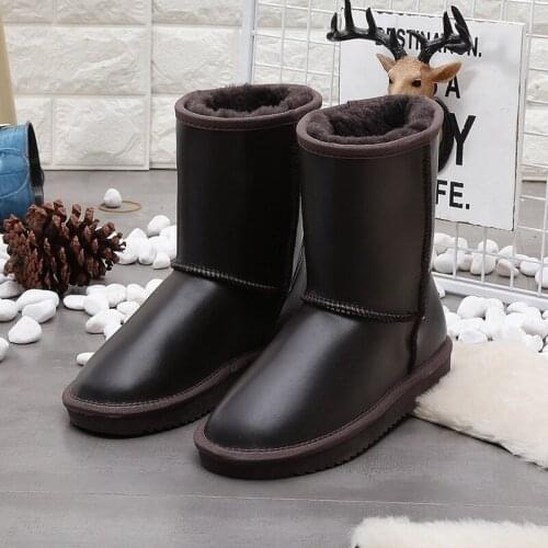 Non-slip Women Snow Boots 100% Genuine Cowhide Leather Waterproof Mid Calf Boots Warm Winter Boots Woman Shoes