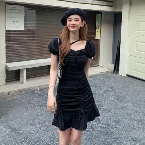 Summer Women Retro Ruffled Dress Beach Holiday Fashion Sundress Vestido 2021 Casual Elegant Short Sleeve Slim Dresses for Girl