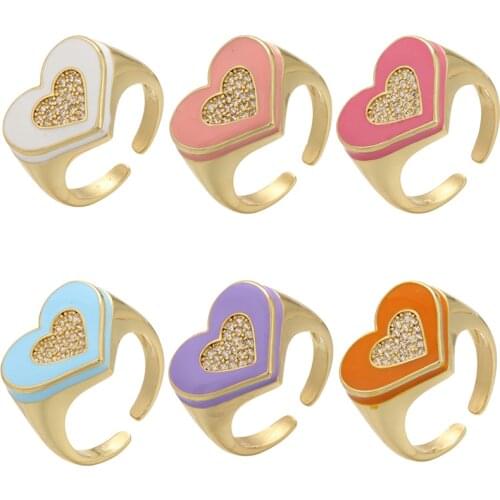 ZHUKOU gold color Heart rings for women Neon Enamel Couple Rings Engagement Wedding Open Rings fashion Jewelry wholesale VJ208