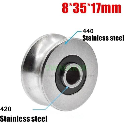 1pcs 8*35*17mm U grooved grooved roller, 440 stainless steel bearing pulley/roller/guide wheel, waterproof and rust-proof