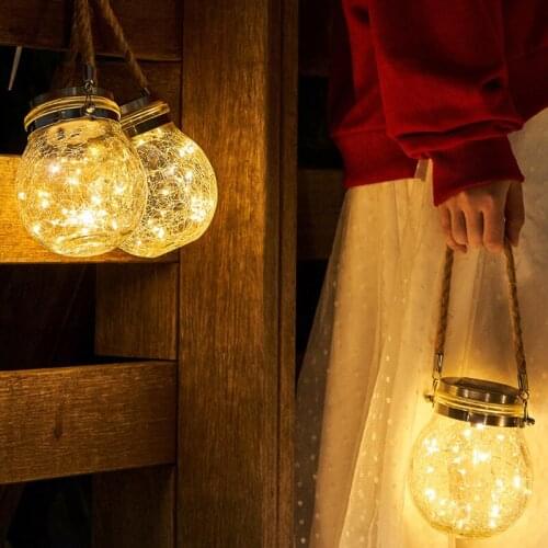 1Pcs Solar Garden Light Waterproof Crack Ball Glass Jar 30Led Solar Light Outdoors Yard Christmas Decoration Copper Wire Lamp