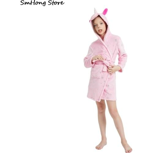2020 Baby Princess Girls Pink Star Unicorn Bathrobes Childrens Sleepwear Baby Nightgowns Girl Bathrobes Towels Beach Clothes