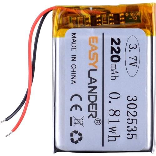 302535 3.7V 220mAh Rechargeable Li-Polymer Li-ion Battery For MP3 MP4 DVR GPS PDA DVR toys Speaker Driving recorder 302436