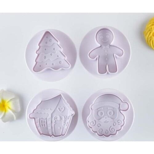 4pcs Cake Animal Cookie Cutter Set Christmas Cutters Biscuit Stamp Fondant Mould Christmas 3D three-dimensional biscuit stamper