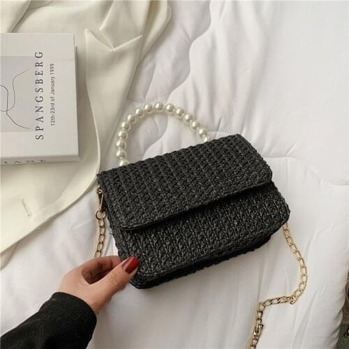 Aaby 2021 Summer Small Bag Female New Fashion Beach Bag Strarw Woven Pearl Handbag Square Bag Ladies Handbag With Handle Gift