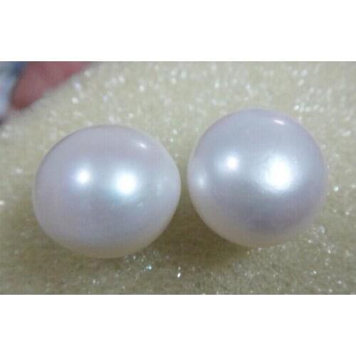 Free shipping>>>>noble jewelry HUGE AAA 14.5MM NATURAL SOUTH SEA WHITE STUD PEARL EARRING 14K GOLD