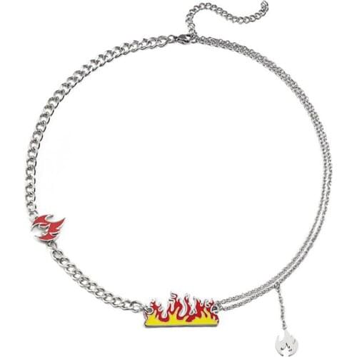 Stainless Steel Flame Splicing Cuban Chain Hip Hop Jewelry Pendant Necklace Men Women Street Dance Gift