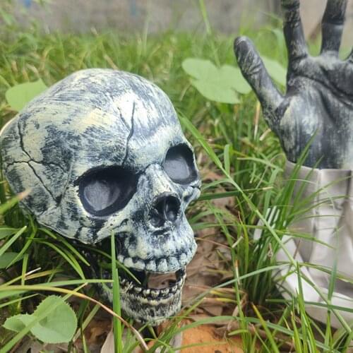 Skull Decor Prop Skeleton Head Halloween Horror Skull Land Insert Ghost Meadow Decoration Horror Scene Lay Coffee Bars Ornament