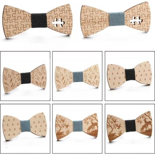 Gentleman Handmade Wooden Bowtie Musical Note Boat Anchor Pattern Men Kids Party Necktie Bowknot Classic Wedding Accessory