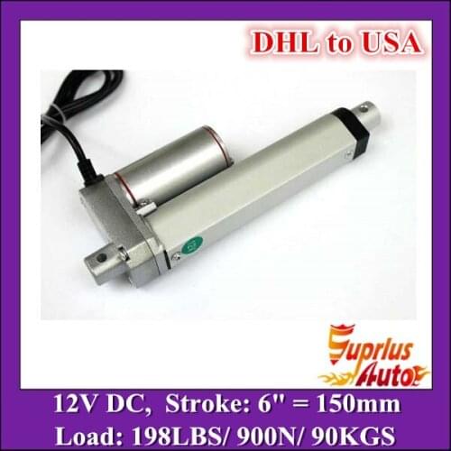 12V DC 6inch (150mm) Stroke electric linear actuator, max load 198lbs/ 900N/ 90kgs mini linear actuator to USA by DHL