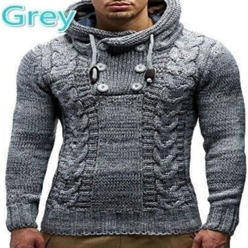 European and American Fall Winter Men Slim Fit High Collar Warm Fashion Mens Simplicity Casual Hooded Woolen Knit plus Size