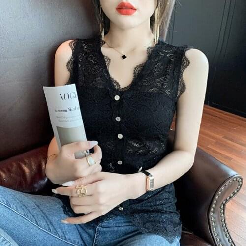 Europe Summer Lace V Neck Tanks Women Slim sleeveless Tops woman Large size 2021 womens tops