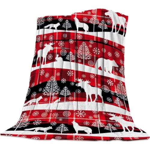 Christmas Theme Animal Plaid Flannel Blanket Portable Soft Throw Blanket Warm Microfiber Blankets for Beds