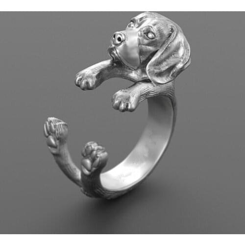 Handmade beagle dog ring in oxidized high quality best selling animal ring