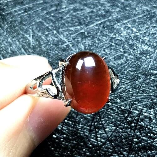 12x9mm Top Natural Garnet Ring Jewelry For Woman Man Crystal Silver Orange Red Stone Love Ring Oval Beads Adjustable RingAAAAA