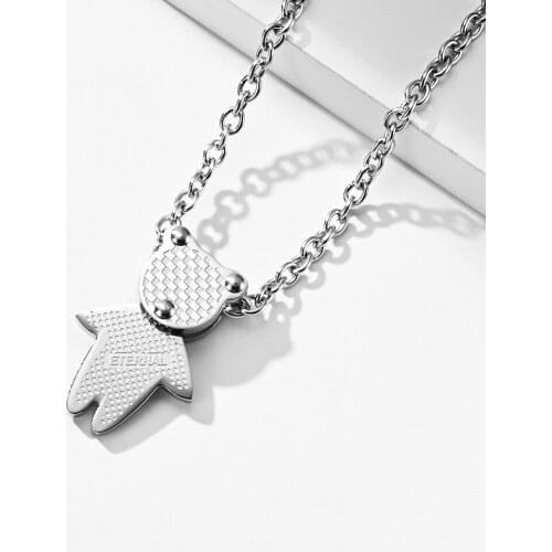 Korean Fashion Cute Romantic Animal Swing Bear Decoration On The Neck Pendant Necklaces For Man Male Stainless Steel Long Chain