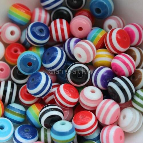 600pcs mix size 6mm-14mm STRIPED Gumball Beads Stripe Resin Round Plastic Stripes Bubblegum Beads