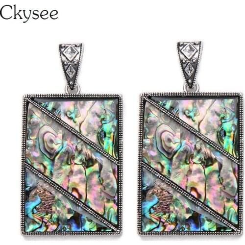 Ckysee 1Pcs/lot Mixed Color Mother Of Pearl Rectangle Pendant 39x55mm With Alloy Tube Beads Pendant For Women Necklace Making