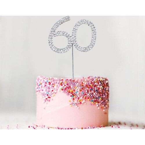 Fashion Shine Cake Topper Double Row Diamond Arabic Number 60 Cake Insert Birthday Cake Decorations For Party
