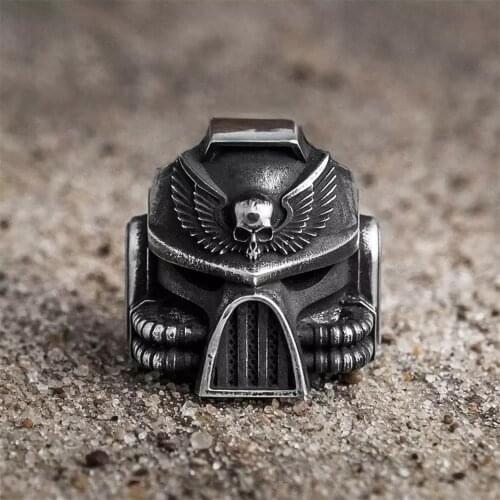 Secret Boy Gothic Retro Heavy Armor Skull Ring Cemented Carbide Mens Ring Biker Fashion Jewelry Gift