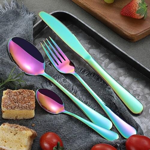 Rainbow Travel Cutlery Set Stainless Steel Dinner Knife Fork Scoops Silver Tableware Dishes Dinnerware Spoon Set Cutlery Set