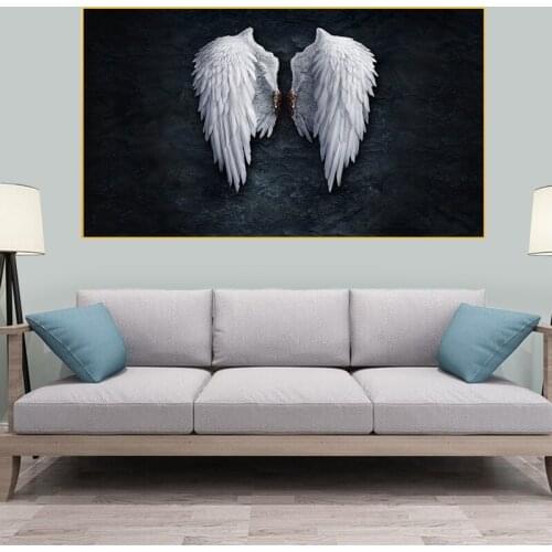 Angel Wings Canvas Painting White Feathers Posters and Prints Wall Pictures Modern Bedroom Living Room Home Decoration Pictures