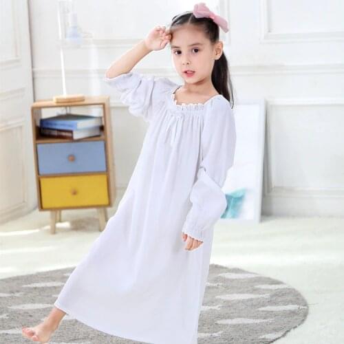 Toddlers Girls Nightdress 100% Cotton Long Sleeve Nightgown Chiildren Mid Length Bathrobe Girls Casual Travel Hotel Home Clothes