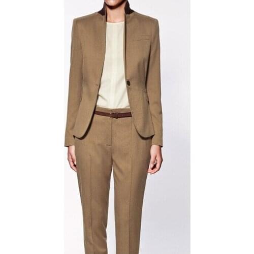 2015 New Formal Women Suit Custom made Brown Office Ladies Business Suit Professional Work Wear Clothes