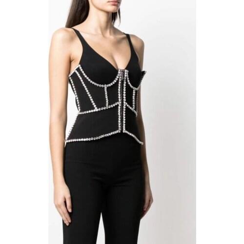 Luxury Women Summer High Quality Diamonds Strapless Vest Female Chic Black Tank Tops Tee Gdnz 6.04