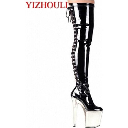20cm High Heel over knee pole dancing boots black thigh high boots fetish 8 inch platform high heel boots sexy women tall boots