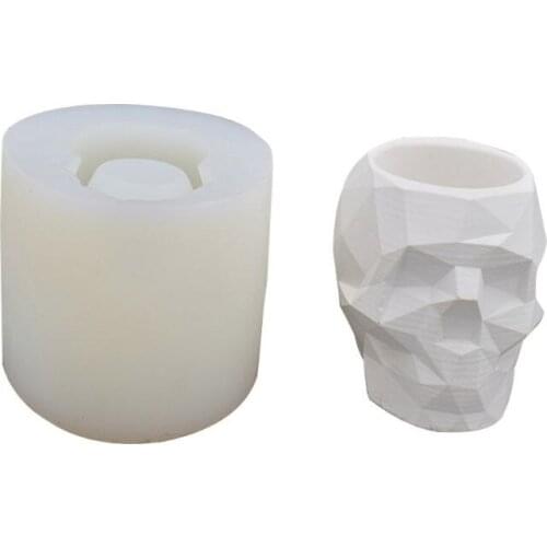 Modern Resin Skull Shaped Head Design Flower Pot Mold Planter Container Geometric Skull Concrete Pen Holder Resin Molds