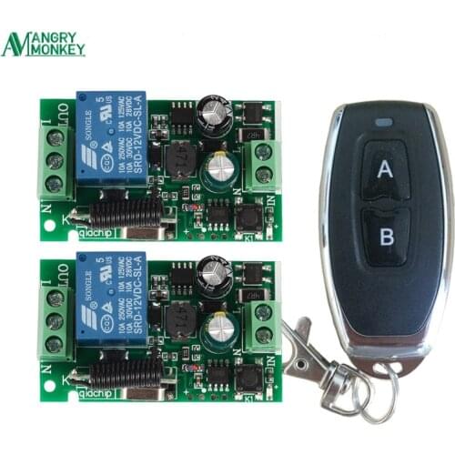 433Mhz Universal Wireless Remote Control Switch AC 110V 220V 2 pieces 1 Channel Relay Receiver Module and 1 piece RF 433 Mhz Rem
