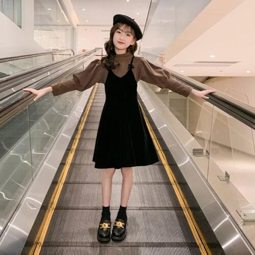 Teenage Girls Spring Autumn Fashion Cute Skirt Suit Little Girl Gold Velvet Clothing Suit High Quality Christmas Two-piece Suit