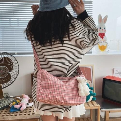 CapacityCloth Totes Casual Shoulder Bag Cotton Checked Shopping Women Eco Reusable Shopper Bags Women Ladies Casual Shoulder Bag