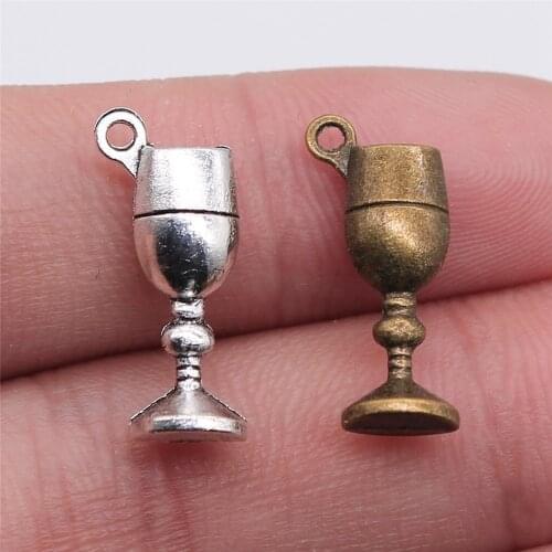 WYSIWYG 10pcs 20x7x5mm 2 Colors Antique Silver Color Antique Bronze Plated Glass Cup Charms Goblet Charms Wine Glass Charms