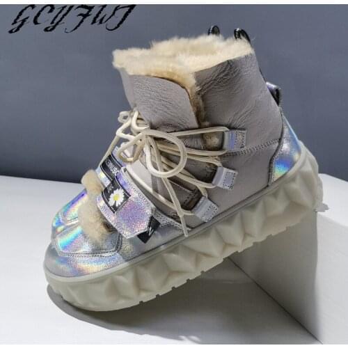 Womens Ankle Boots Winter Plush In Warmest Lace-Up Flat Platform Female Shoes Round Toe Casual Thick Bottom Snow Botas De Mujer