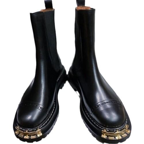 2021 New Chelsea Boot Fashion Martin Boot Thick Bottom Dark Locomotive Boots Handsome Punk Shoes Girl Metal Gothic Boots