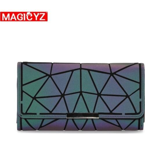 Womens fashion luminous swallet long three-layer coin purse bag Bag Evening Geometric Card wallet