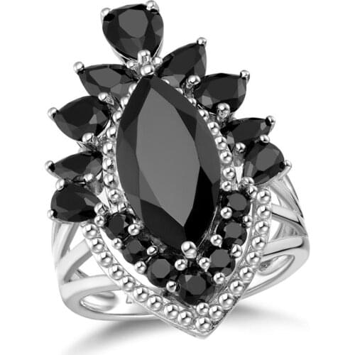 GZ ZONGFA Most Popular Natural Black Spinel Women Jewelry 925 Sterling Silver Engagement Ring