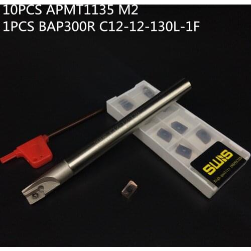 10PCS APMT1135 M2 + 1PCS 12mm Milling cutter holder BAP300R C12-12-130L-1F face mill finishing Working P M K
