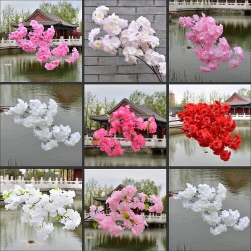 100cm Silk flowers Long stem Artificial flower Pink Wedding Decoration Cherry blossom branch for home Decor wedding Arch