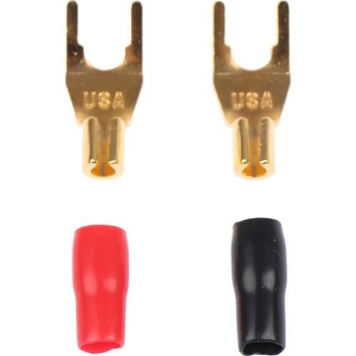 2Pcs Gold Plated Y Spade Plug Set Solderless Connector Adapter Audio Terminals
