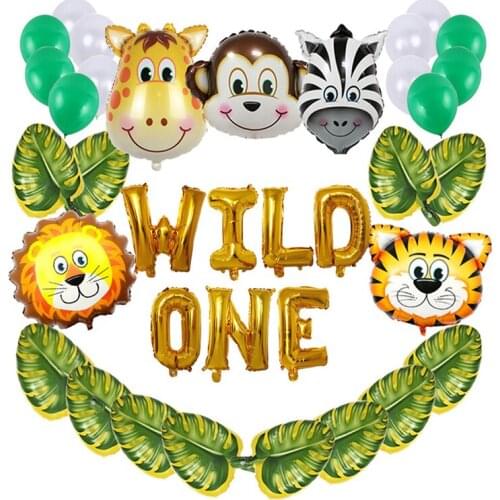 38pcs/lot Jungle Animal Balloon Set Foil Balloon Turtle Leaves Birthday Party Decorations Kids Zoo Animal Jungle Party Supplies