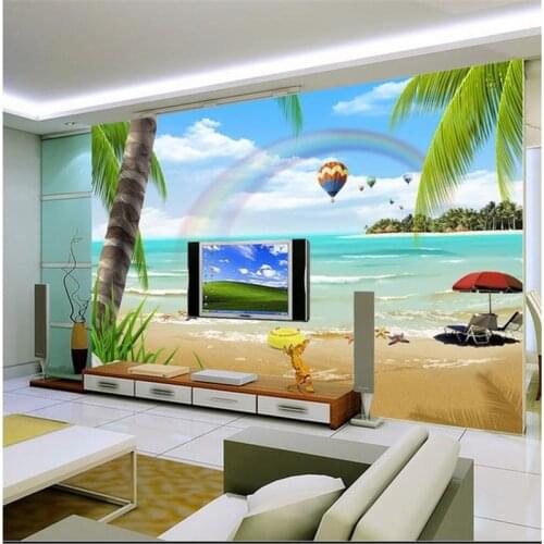 Beibehang 3d stereoscopic beach views murals Europe TV backdrop wallpaper living room bedroom wall murals wallpaper