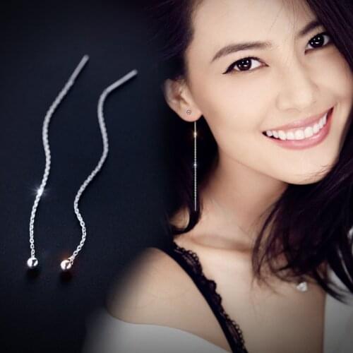 1pair Real. 925 STERLING SILVER Ear Pull Through Ball&Tassel Threader Earrings Long Charms Fine jewelEry for Womens GTLE564